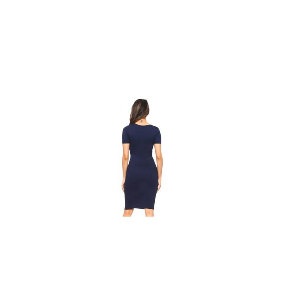 Yelete Women's Short Sleeve Crew Neck Midi Bodycon Pencil Fitted Dress Blue 2XL - Picture 6 of 6